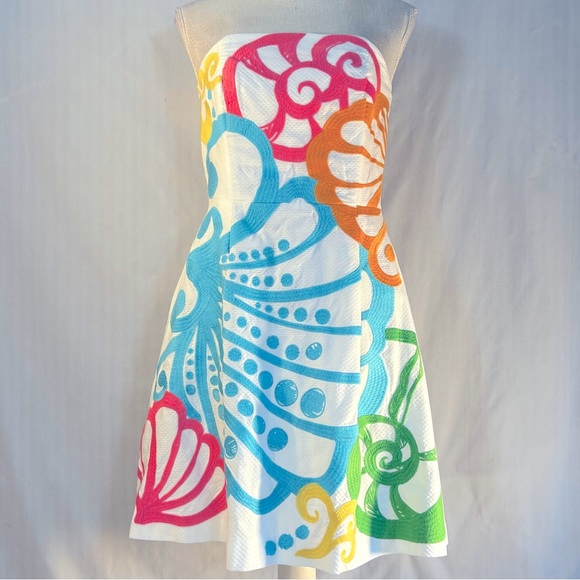 Lilly Pulitzer Dress Chiquita Bonita Strapless Multi Color Cotton Embroidered 6 - Picture 2 of 10